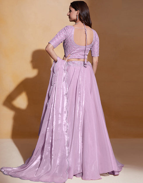 Traditional Function Wear Lehenga Choli Collection Light Purple Organza Silk Lehenga Choli Close-up View